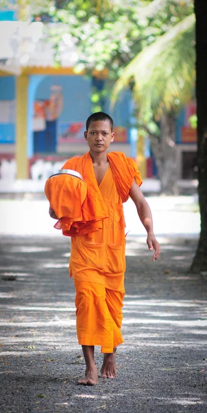 Aziatische jonge monniken ochtend alms wandelen — Stockfoto