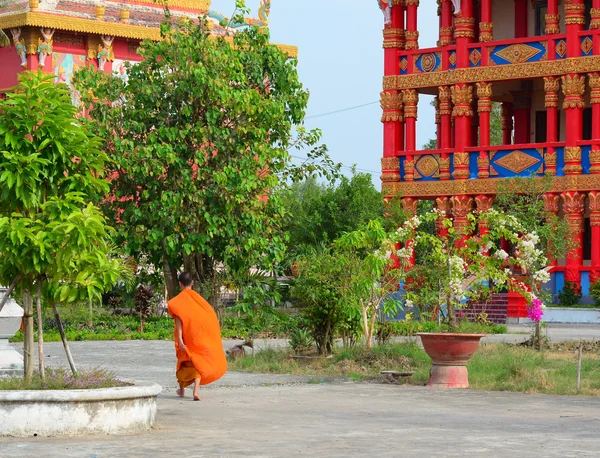 Monjes budistas en un antiguo templo Khmer —  Fotos de Stock