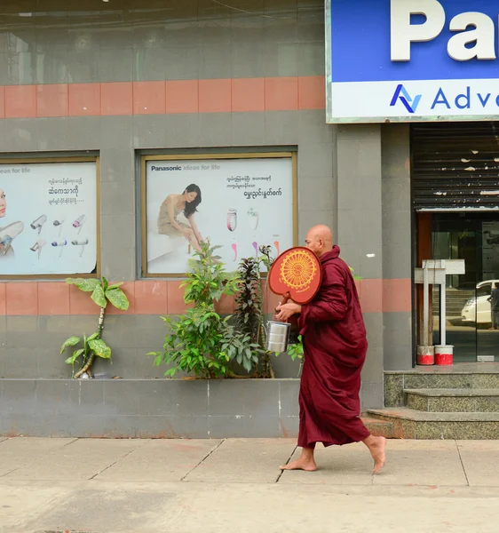 Birmese monniken lopen op straat in Yangon — Stockfoto