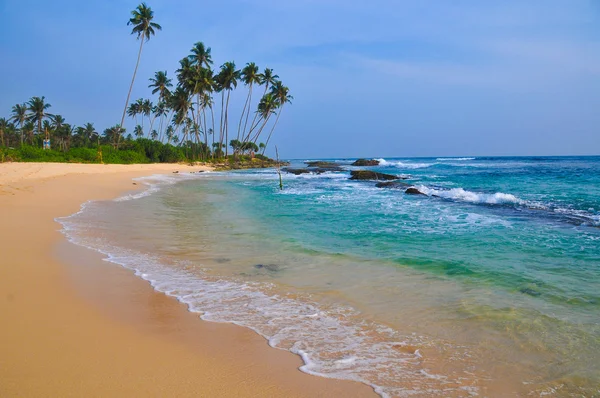 Пляж с белым песком и пальмами — стоковое фото