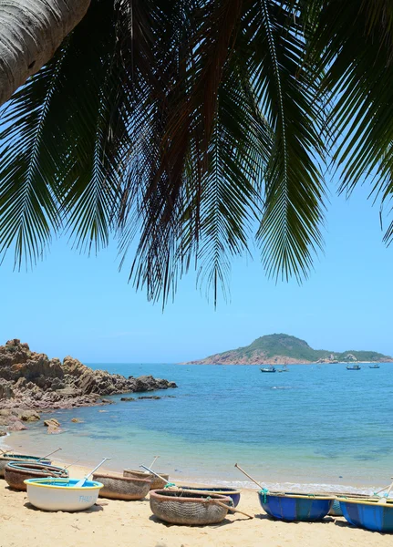 Barche tribali sulla bellissima spiaggia — Foto Stock