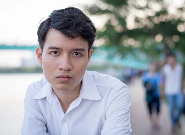 Close up portrait, stressed young man — Stock fotografie