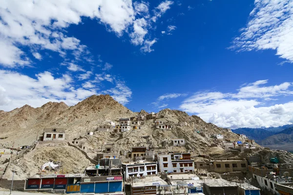 Muchas casas en la colina en la ciudad de Leh — Foto de Stock