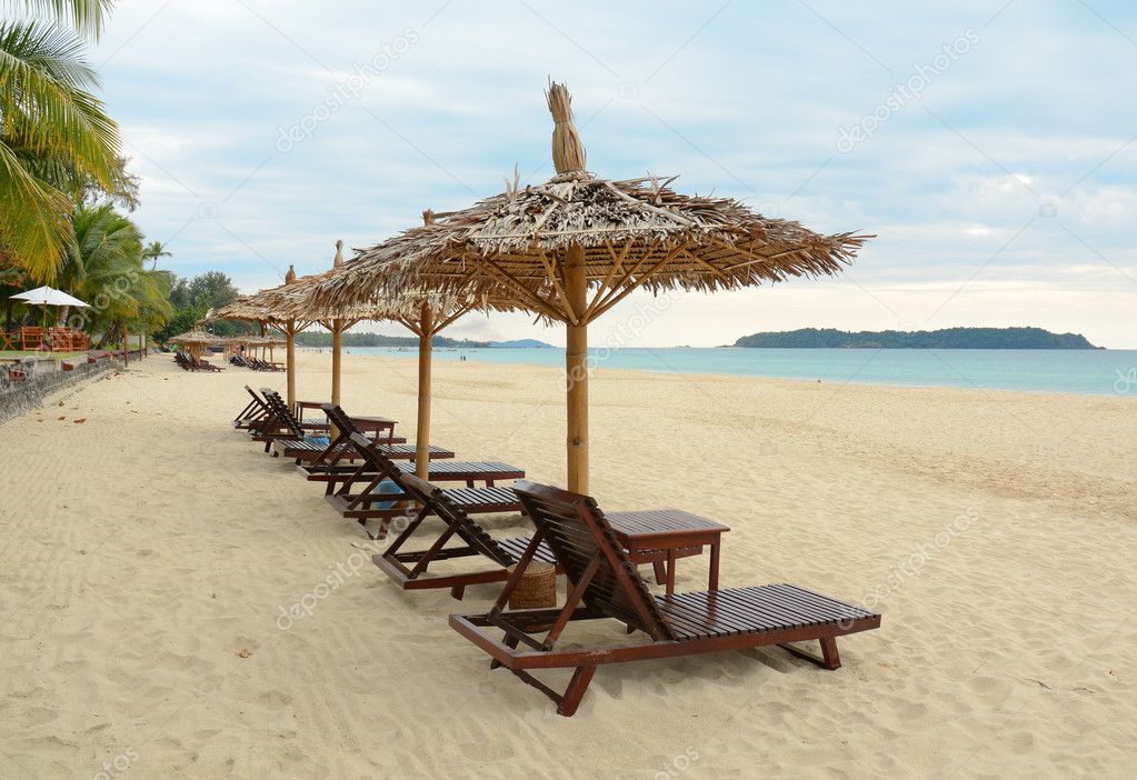 Umbrellas and beach chairs on the beach