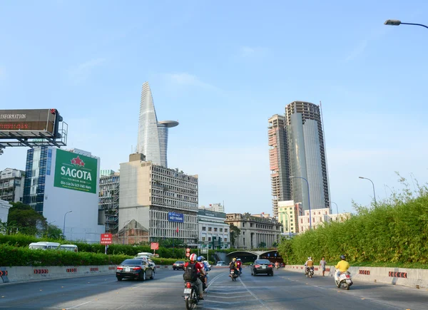 Architecture, traffic, ads in Saigon — Stock Photo, Image