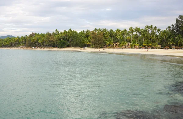 Belo resort de praia com muitos coqueiros — Fotografia de Stock