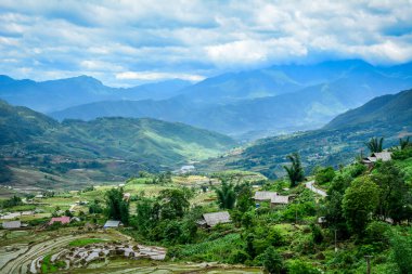 Kuzeybatı Vietnam 'ın engebeli dağlarındaki güzel pirinç tarlaları..
