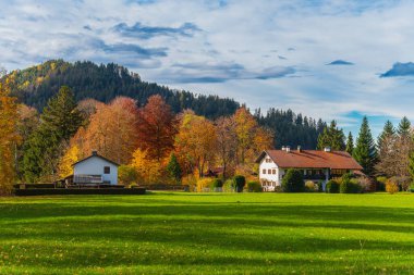 Almanya, Bavyera 'da mevsimlik sıcacık renklerle resmedilmiş sonbahar manzarası.