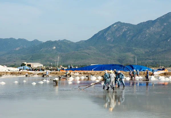 Os vietnamitas que trabalham no campo de sal — Fotografia de Stock