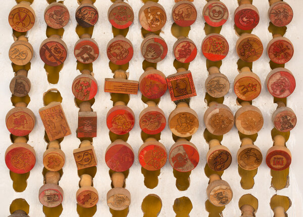 Many wooden stamps for sale