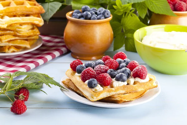 Homemade waffles with fruit — Stock Photo, Image