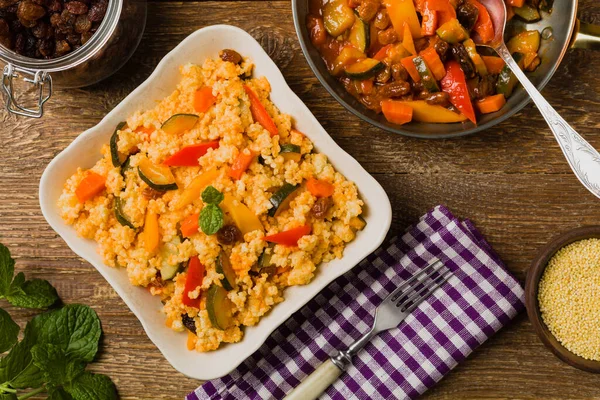 Millet Vegetables Raisins Top View — Stock Photo, Image