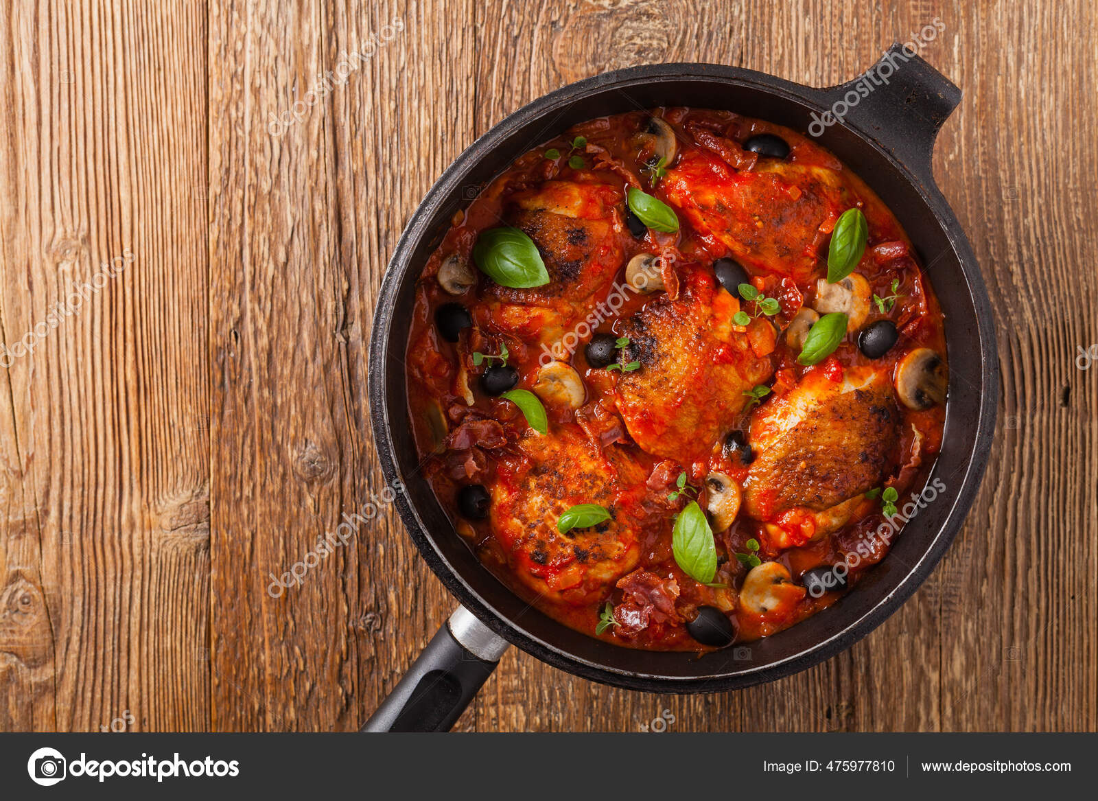 Traditionally Made Chicken Tomato Sauce Cacciatore Top View Flat Lay Stock Photo by ©gkrphoto