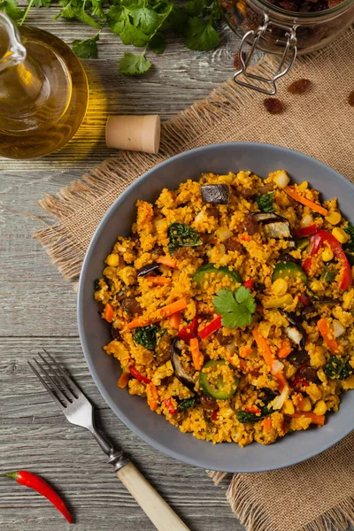 Couscous Oriental Vegetarian Dish Top View — Stock Photo, Image