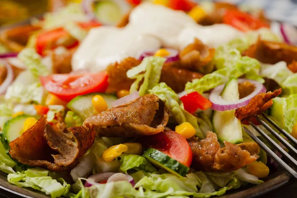 Gyros Kebeb Salada Com Carneiro Legumes Vista Frontal — Fotografia de Stock