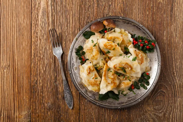 Boulettes Traditionnelles Chou Aux Champignons Décoration Noël Vue Dessus — Photo