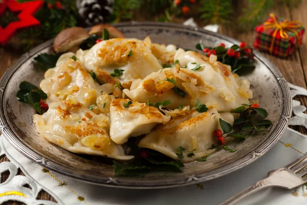 Boulettes Traditionnelles Chou Aux Champignons Décoration Noël Vue Dessus Vue — Photo