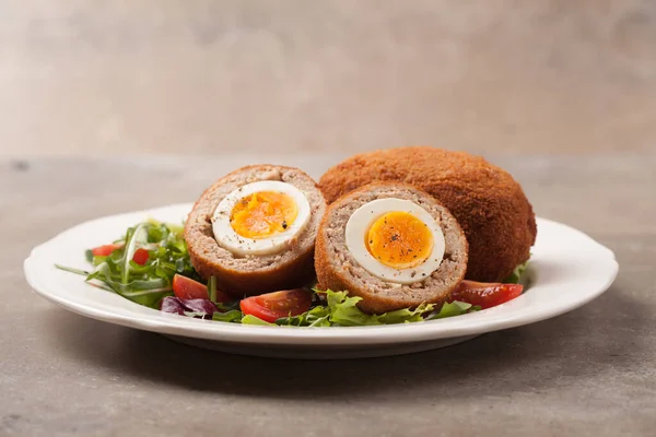 Meatballs Minced Meat Stuffed Boiled Egg Front View Stone Background — Stock Photo, Image