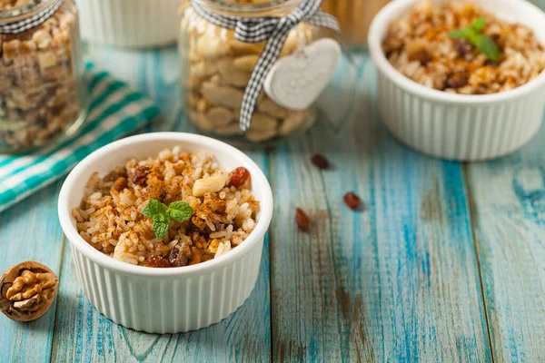 Arroz Dulce Horno Tradicional Mexicano Con Almendras Pasas Nueces Vista — Foto de Stock