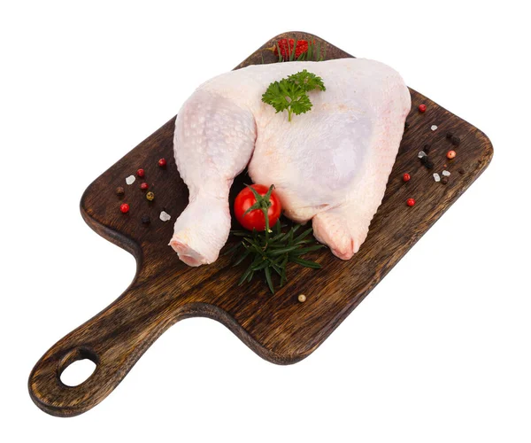 Kycklingben Med Träskiva Vit Bakgrund Isolerad Packa Fotograferad Bild — Stockfoto