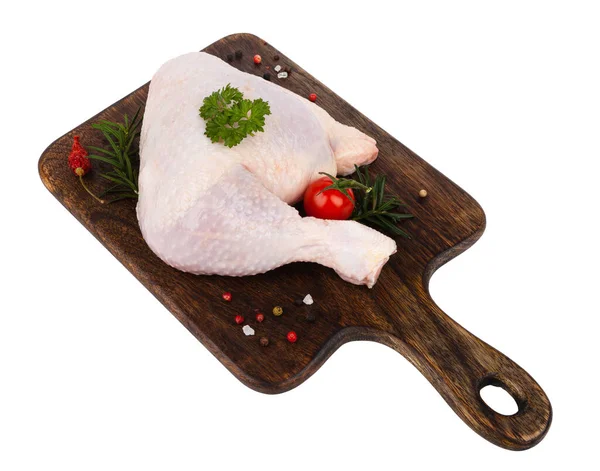 Kycklingben Med Träskiva Vit Bakgrund Isolerad Packa Fotograferad Bild — Stockfoto