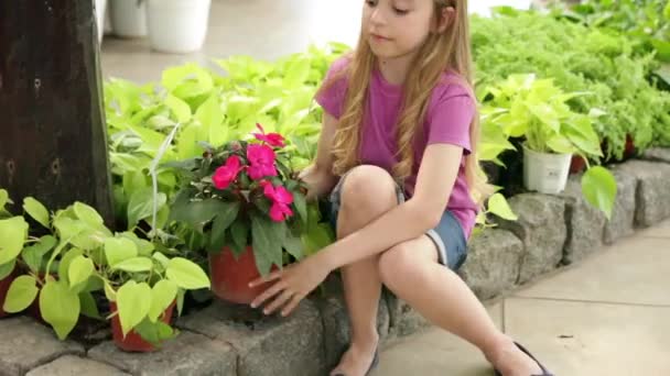 Girl smelling flower — Stock Video