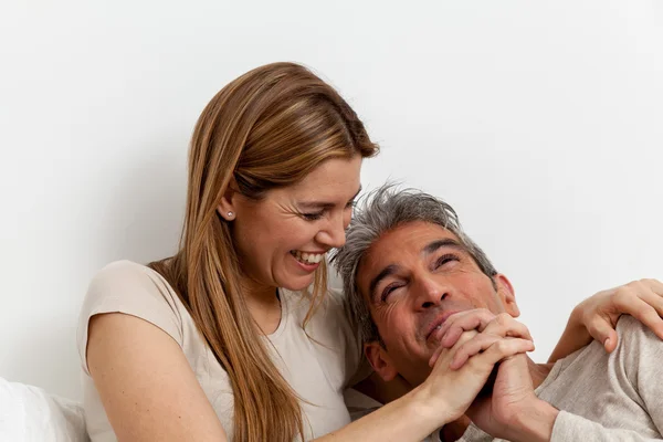 Couple having fun in bed — Stock Photo, Image