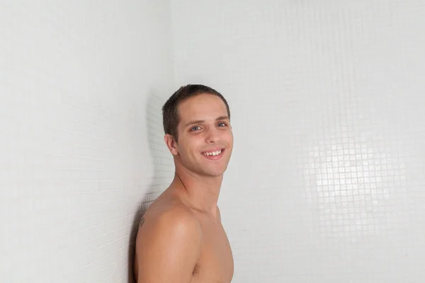 Happy guy inside the sauna — Stock Photo, Image