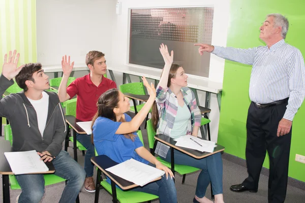 Profesor de universidad con sus estudiantes — Foto de Stock