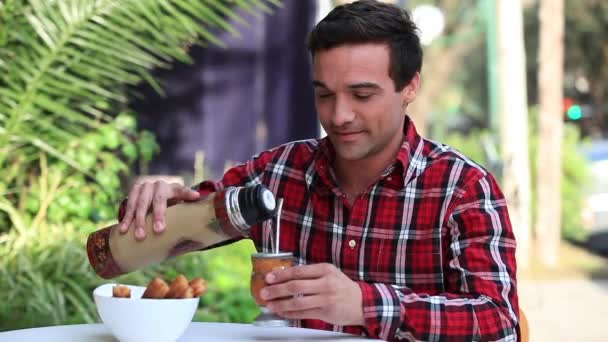 Man drinking mate — Stock Video