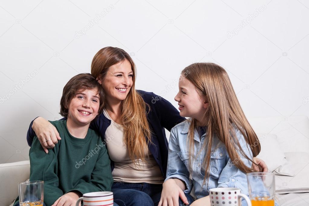 Woman having a good time with  children