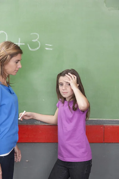 Girl worried about math — Stock Photo, Image