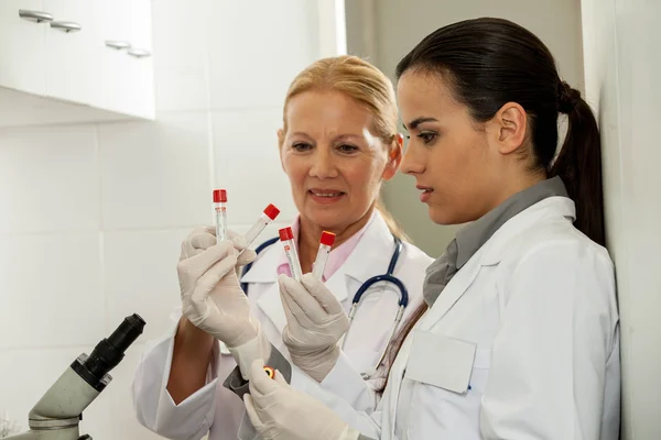 Casal concentrado em um laboratório — Fotografia de Stock