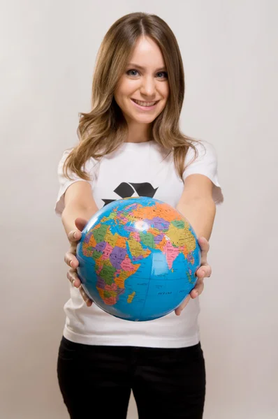 Donna Holding Globe — Foto Stock