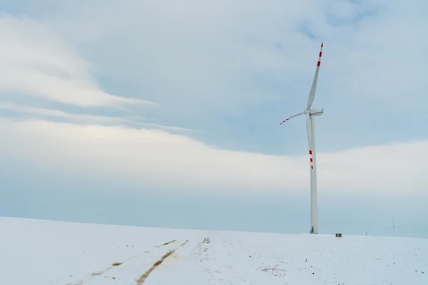 Mulino a vento sul campo in inverno — Foto Stock