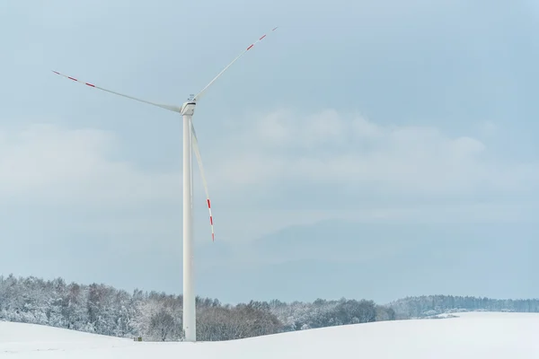 Moinho de vento no campo no inverno — Fotografia de Stock