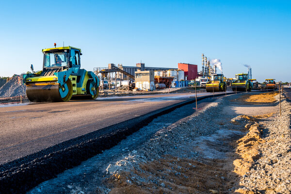 Road rollers working on the construction site