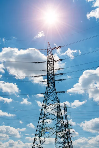 Sunset above modern high powerlines — Stock Photo, Image