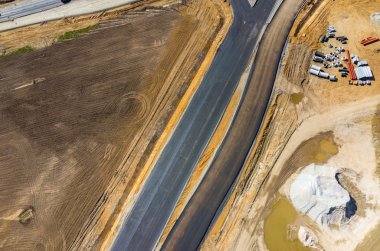 Yeni yol inşaat site havadan görünümü