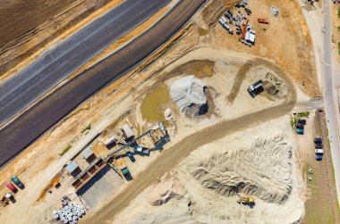 Yeni yol inşaat site havadan görünümü