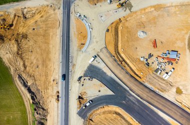 Yeni yol inşaat site havadan görünümü
