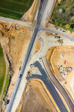 Yeni yol inşaat site havadan görünümü