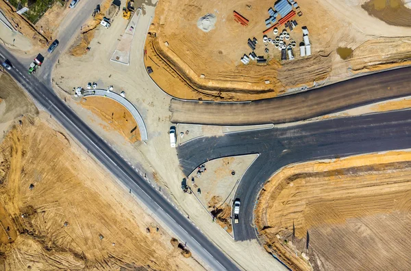 Neue Straßenbaustelle Luftaufnahme — Stockfoto