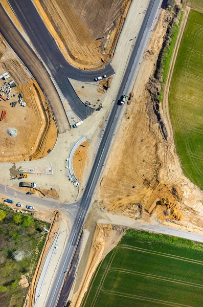 Nya vägen konstruktion webbplats Flygfoto — Stockfoto