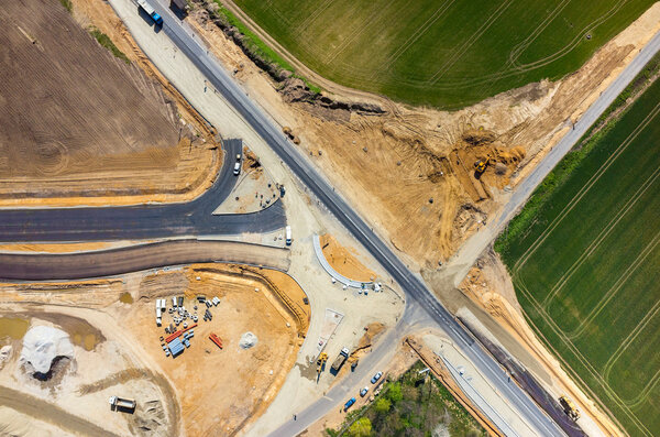 Aerial view on the new road construction site