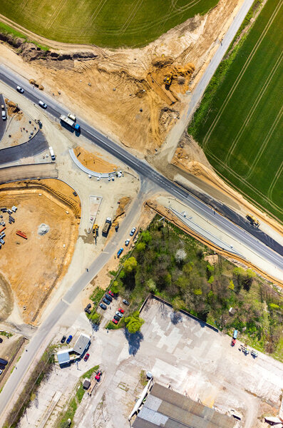 Aerial view on the new road construction site