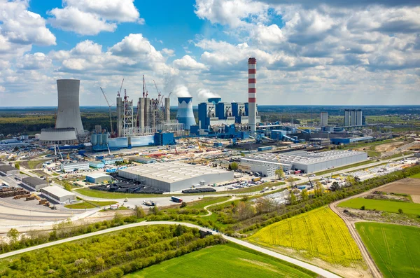 Construction site of the new modern power station aerial view — Stock Photo, Image