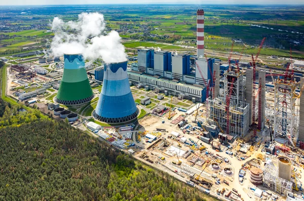 Construction site of the new modern power station aerial view — Stock Photo, Image