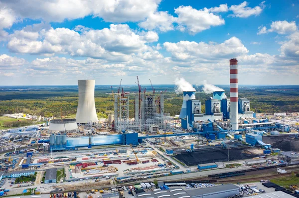 Construction site of the new modern power station aerial view — Stock Photo, Image