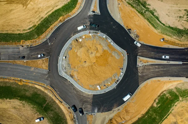 Neue Straßenbaustelle Luftaufnahme — Stockfoto